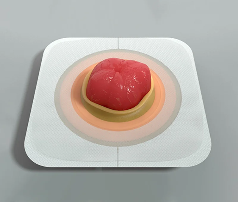 ein rotes und gelbes Dessert auf einem weißen Teller